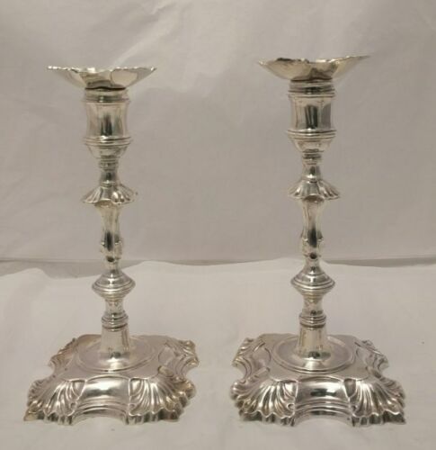 Set of 4 Ensko Georgian Style Cast Candlesticks with Shell Border