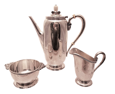 3-Piece International Sterling Silver Bachelor Tea / Coffee Set in Art Moderne Style