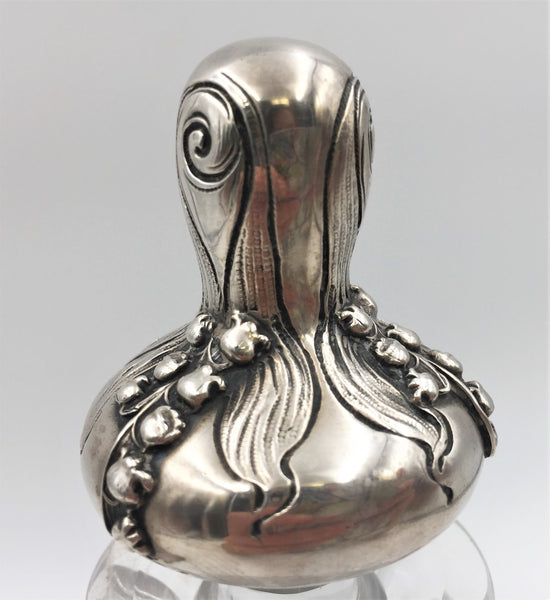 Theodore Starr Sterling Silver and Glass Wine Claret Jug in Art Nouveau Style
