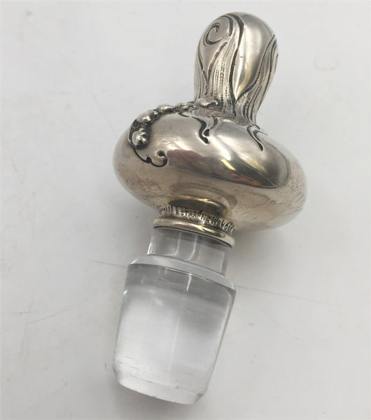 Theodore Starr Sterling Silver and Glass Wine Claret Jug in Art Nouveau Style