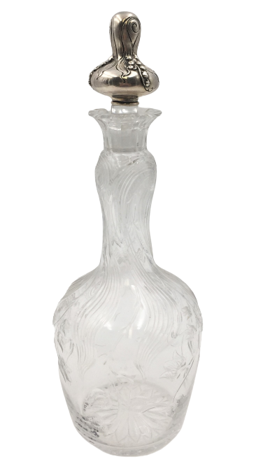 Theodore Starr Sterling Silver and Glass Wine Claret Jug in Art Nouveau Style