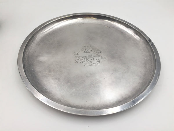 Evald Nielsen Danish Silver Round Bar Tray / Plate with Chased Design