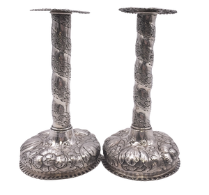 Pair of Sterling Silver Candlesticks in Repousse Pattern