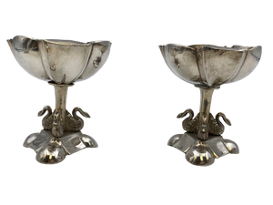 Pair of 19th c. Continental Silver Swan-Decorated Dishes