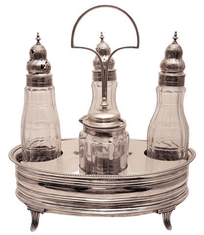Sterling Silver And Glass Cruet Set For Oil and Vinegar