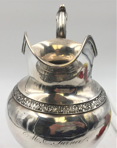 Bennett & Caldwell Coin Silver Pitcher Circa 1850