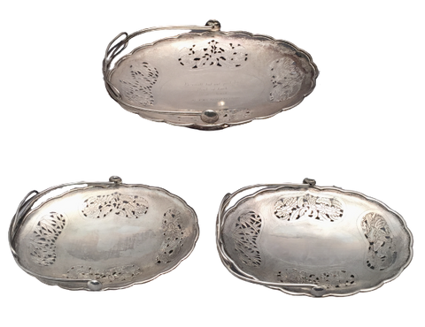 Set of 3 Chinese Silver Centerpiece Bowls With Floral Piercing by Nanking