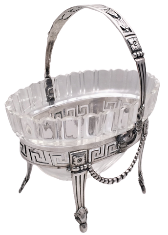 Coin Silver and Glass Bridal Basket / Centerpiece