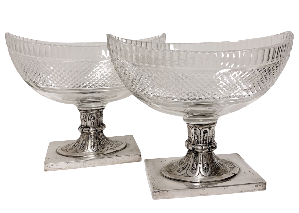 Pair of Cut Glass Compote Bowls on Silver Pedestal