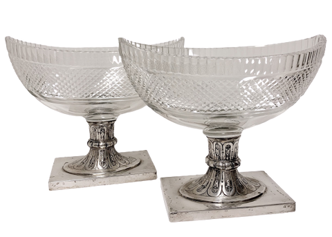 Pair of Cut Glass Compote Bowls on Silver Pedestal