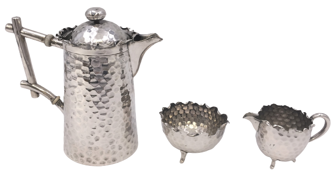 Continental Silver Demitasse Tea / Coffee Set by Hugo Böhm in Modernist Bauhaus Style