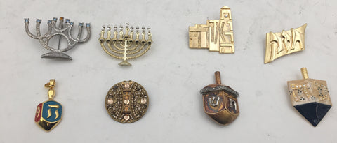 Set of 8 Judaica Silver Brooches and Pendant by Mane Katz and Others