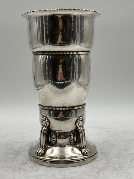 Danish Silver Hand Hammered Vase by C. Heise