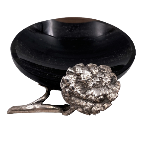 Sterling Silver and Black Onyx Small Ring Dish / Ashtray