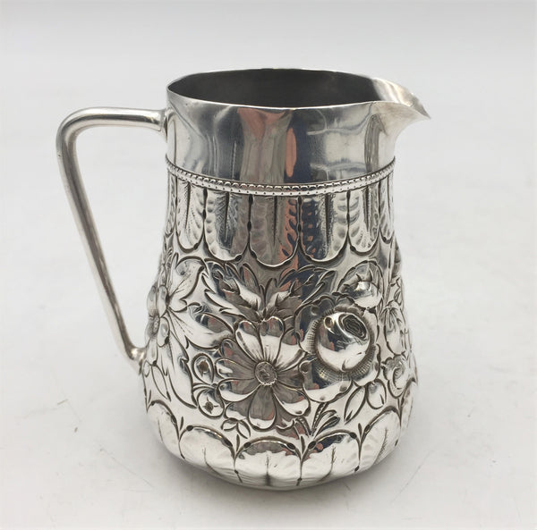Gorham 1890 Sterling Silver Creamer & Sugar in Repousse Floral Pattern