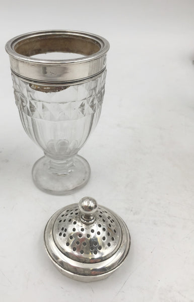 Hennell English 1805 Sterling Silver Georgian Cruet Condiment Set with Shaker, Stand, and Bottles