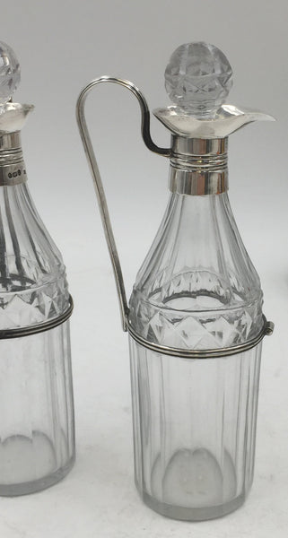 Hennell English 1805 Sterling Silver Georgian Cruet Condiment Set with Shaker, Stand, and Bottles