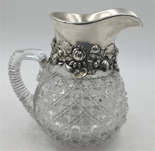 Gorham Sterling Silver and Glass Pitcher Vase in Art Nouveau Style