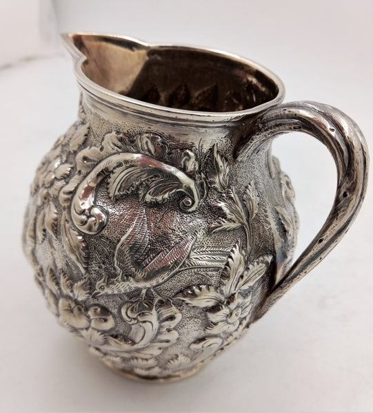 Geo. W. Webb & Co. Hand-Chased Coin Silver Aesthetic Repousse Pitcher, circa 1875