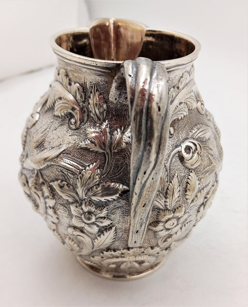 Geo. W. Webb & Co. Hand-Chased Coin Silver Aesthetic Repousse Pitcher, circa 1875