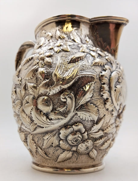 Geo. W. Webb & Co. Hand-Chased Coin Silver Aesthetic Repousse Pitcher, circa 1875
