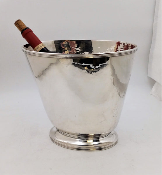 Monumental Sterling Silver Hand Hammered Italian Wine Cooler in Mid-Century Modern Style