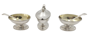 18th Century Pair of Sterling Silver Open Salts and Mustard Pot in Georgian Style