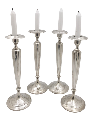 Shreve & Co. Sterling Silver Set of 4 Candlesticks with Floral Motifs