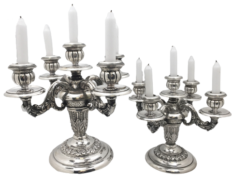 Pair of Portuguese Silver 5-Light Ornate Candelabra