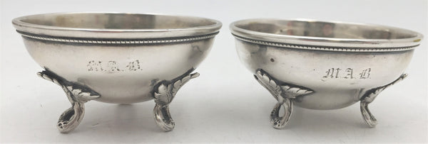 Tiffany & Co. Pair of 1850s Sterling Silver Open Salts on Clover Legs