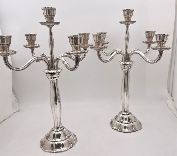 German Continental Silver Pair of 5-Light Candelabra in Jugendstil Style