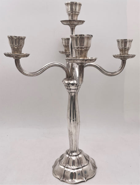 German Continental Silver Pair of 5-Light Candelabra in Jugendstil Style