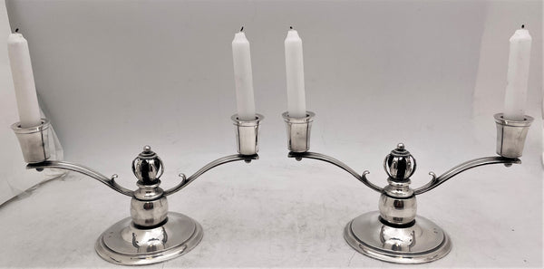 Danish Silver 2-Light Candelabra/ Oil Lamps in Jensen Mid-Century Modern Style