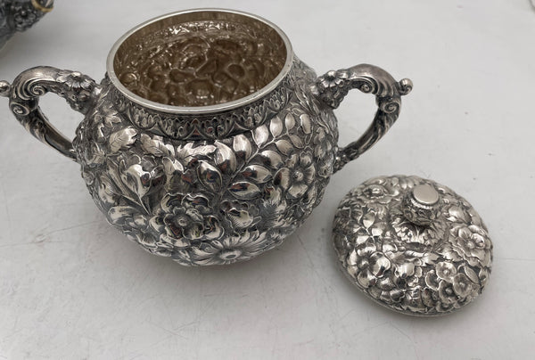 Wood & Hughes Sterling Silver 6-Piece Repousse 19th Century Tea Set with Tray