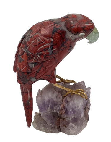 Bird Carved Stone Sculpture on Amethyst