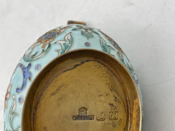 Russian Blue Cloisonne Enamel Silver Kovsh in Faberge Style