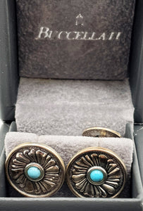 Buccellati Italian Pair of Sterling Silver & Turquoise Floral Cufflinks