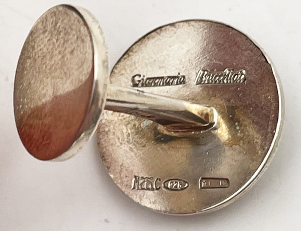 Buccellati Italian Pair of Sterling Silver Cufflinks with Sunflower Motif