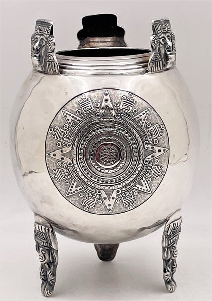 Mexican Sterling Silver Vase with Aztec Motifs