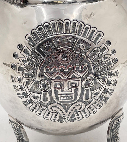 Mexican Sterling Silver Vase with Aztec Motifs