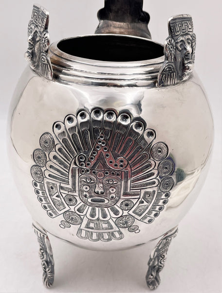 Mexican Sterling Silver Vase with Aztec Motifs