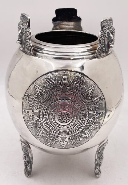 Mexican Sterling Silver Vase with Aztec Motifs