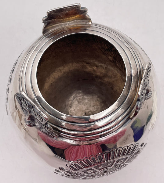 Mexican Sterling Silver Vase with Aztec Motifs