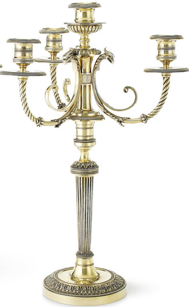 Pair of French Empire Style Gilt Silver-Plate Four-Light Candelabra