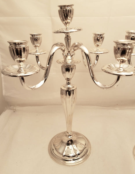 Pair of 5-Light Continental Silver Candelabra in Art Moderne Style