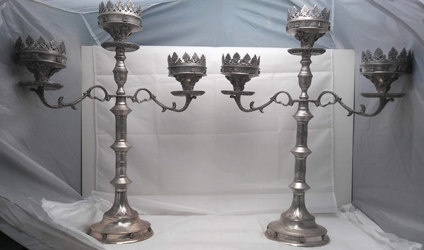 Pair of Silver Three Light Candelabra