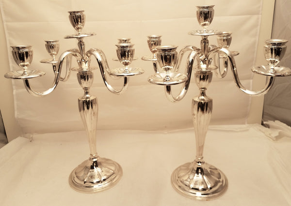 Pair of 5-Light Continental Silver Candelabra in Art Moderne Style