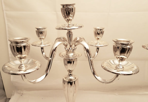 Pair of 5-Light Continental Silver Candelabra in Art Moderne Style