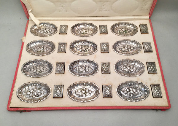 Set of 12 German Silver Matchbox Set with Trays