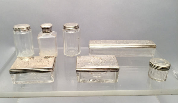 Wooden Necessaire Case With Glass and Silver Jars